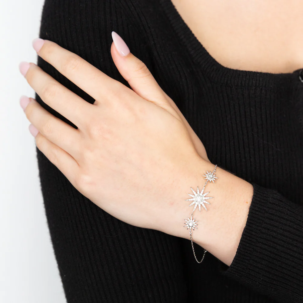 Sterling Silver Zirconia Triple Star Bracelet - Image 4