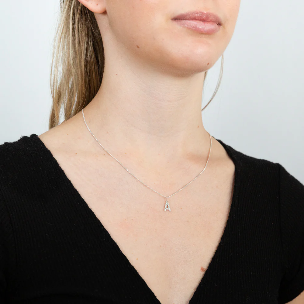 Sterling SilverCubic Zirconia Initial "A" Pendant - Image 2
