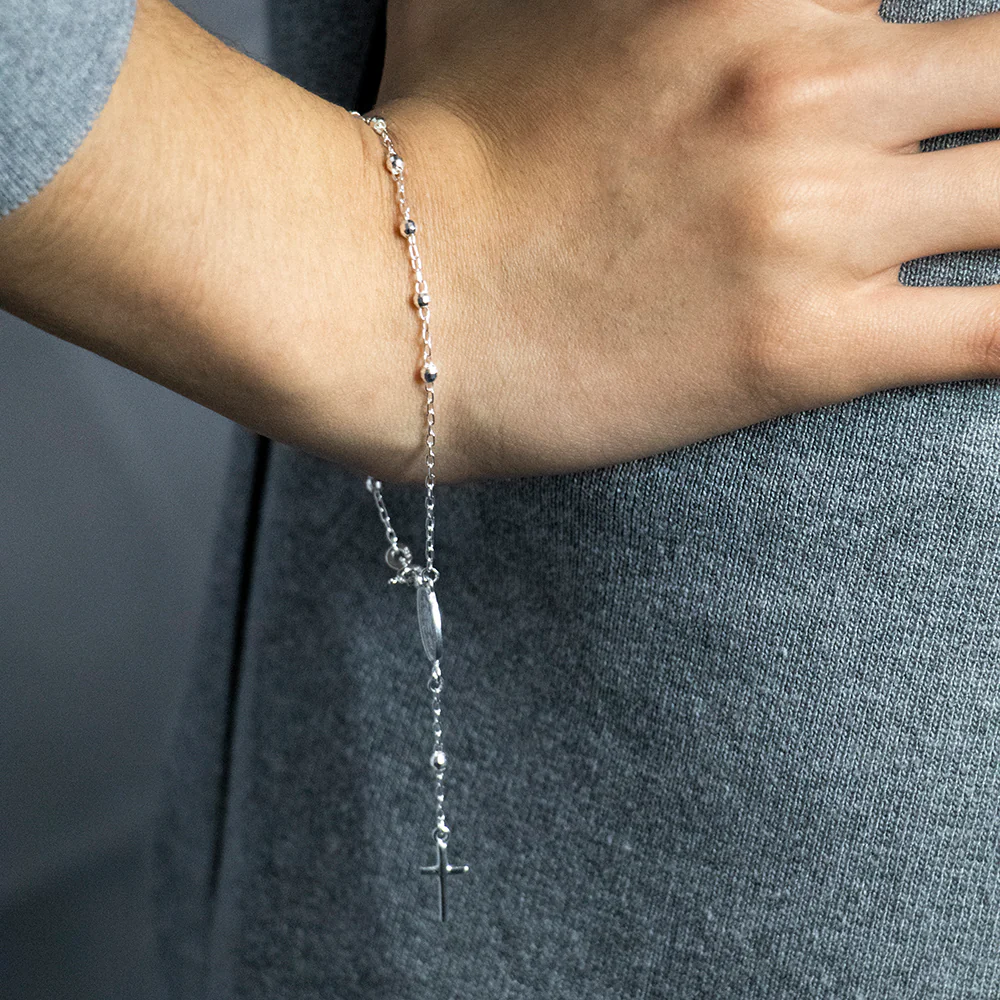 Streling Silver Medallion and Cross Bracelet - Image 3