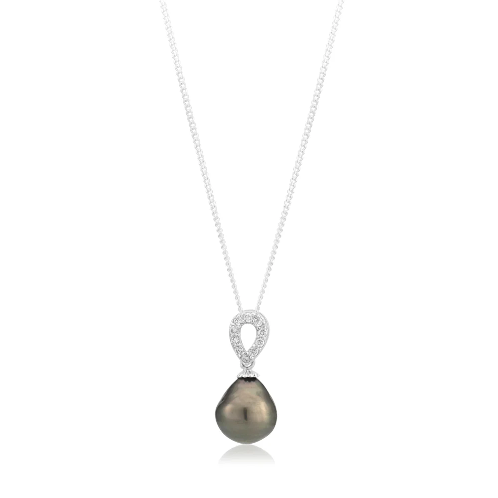 Tahitain Pearl & Zirconia Sterling Silver Pendant