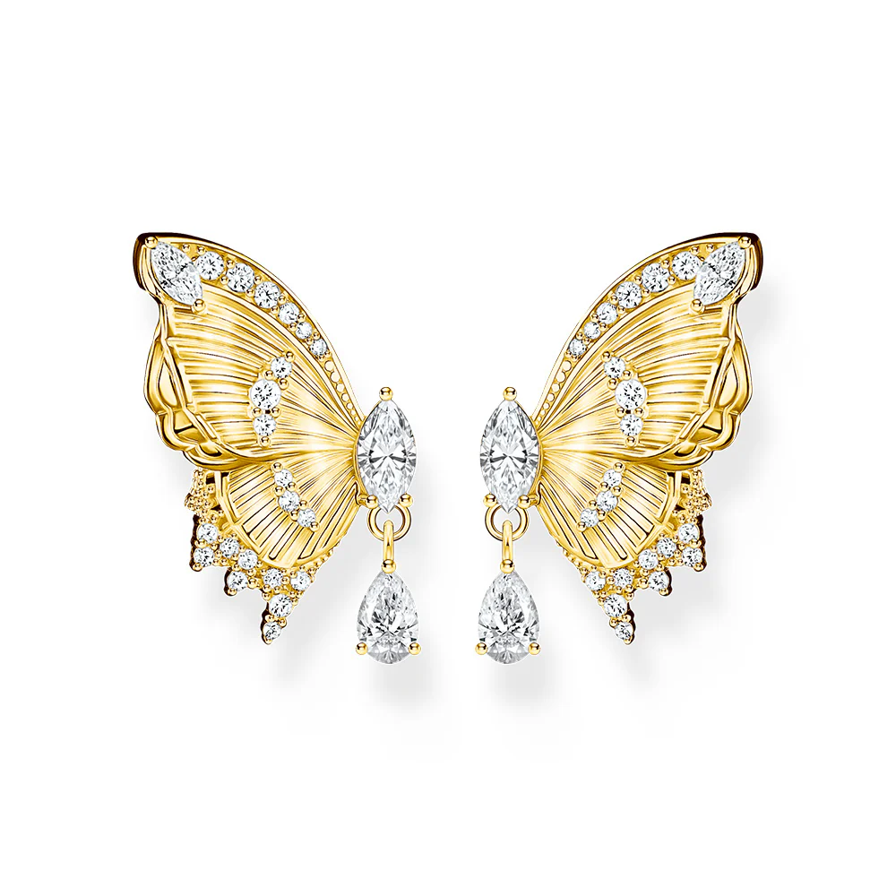 Thomas Sabo Blooming Skies Yellow Gold-Plated Butterfly CZ Earrings - Image 2