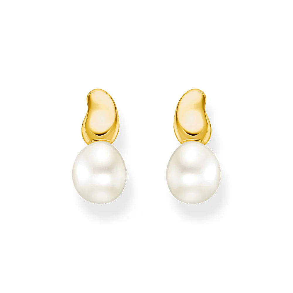 Thomas Sabo Fluid Yellow Gold Plated Organic Drop Fresh Water Pearl Earrings - Image 2