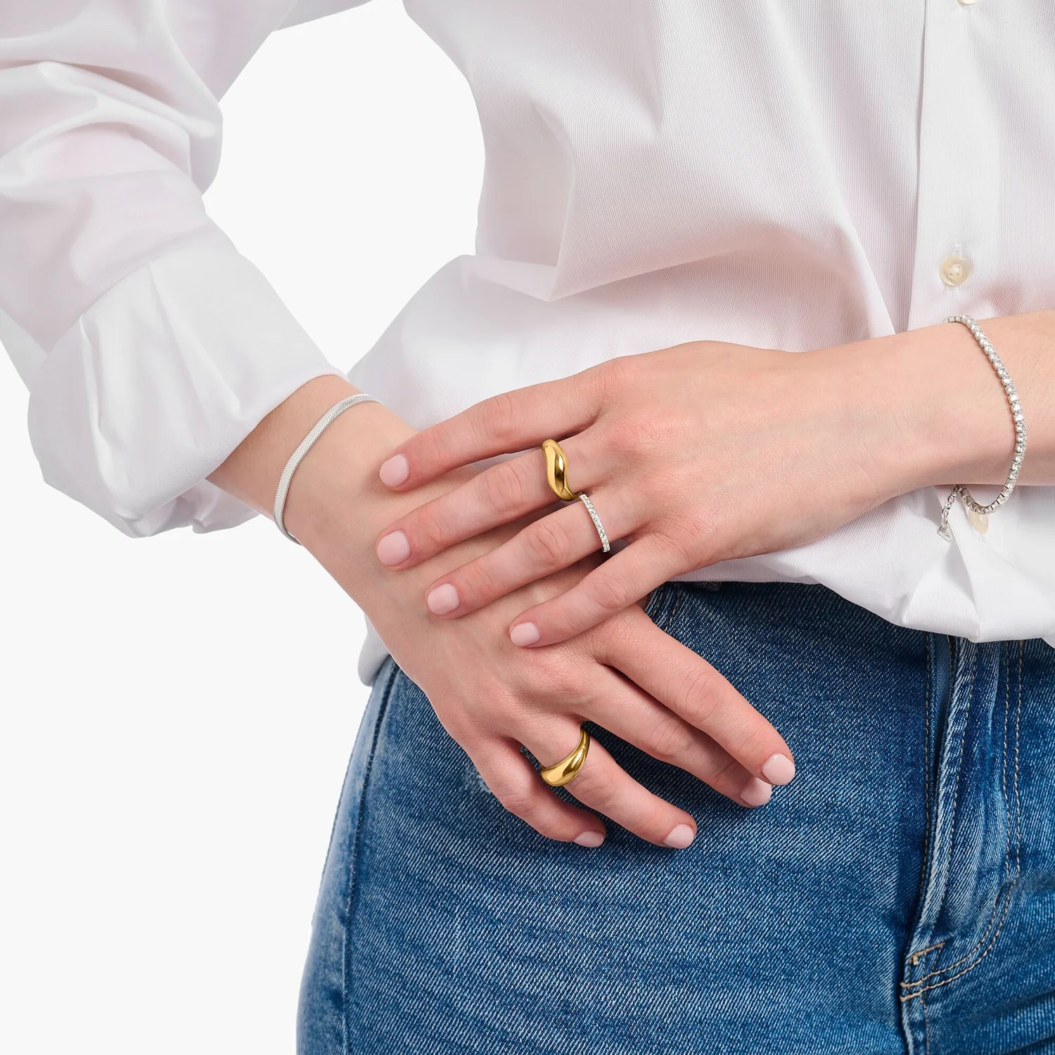 Thomas Sabo Gold Plated Sterling Silver Bold Organic Wave Ring - Image 2