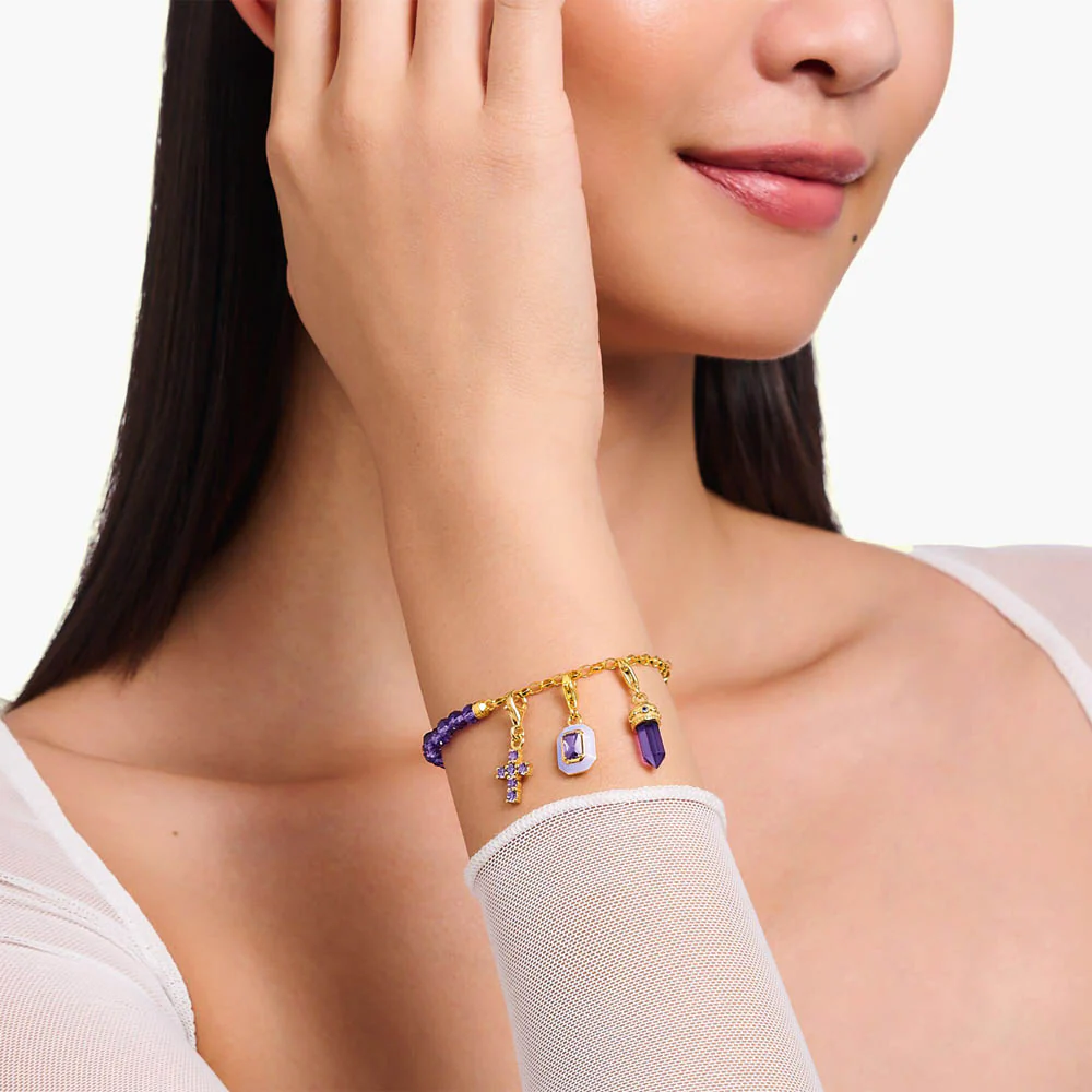 Thomas Sabo Gold Plated Sterling Silver Charmista 3D Purple Octagon Charm - Image 2