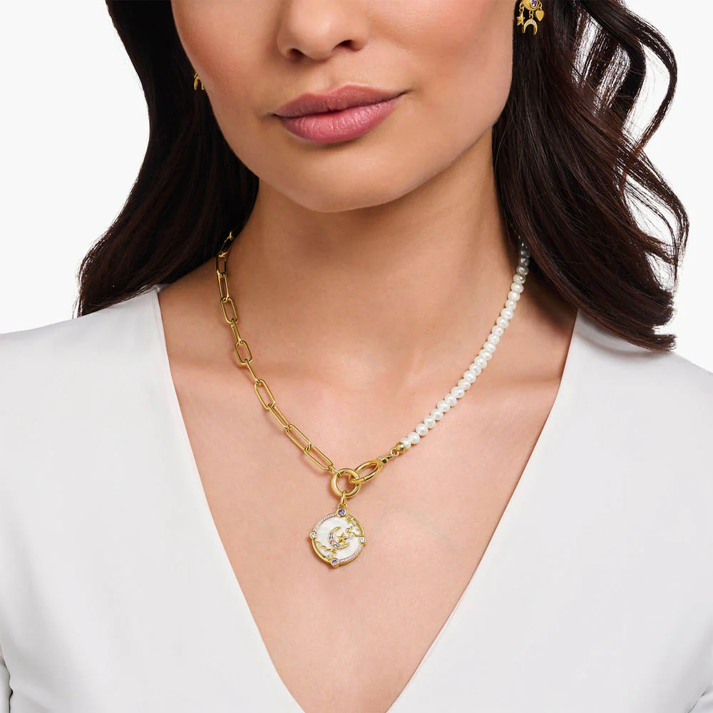 Thomas Sabo Gold Plated Sterling Silver Cosmic Amulet CZ Moon Pendant - Image 3