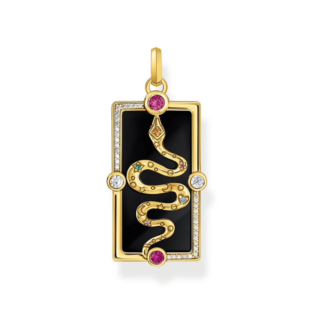 Thomas Sabo Gold Plated Sterling Silver Cosmic Black Onyx Snake Pendant