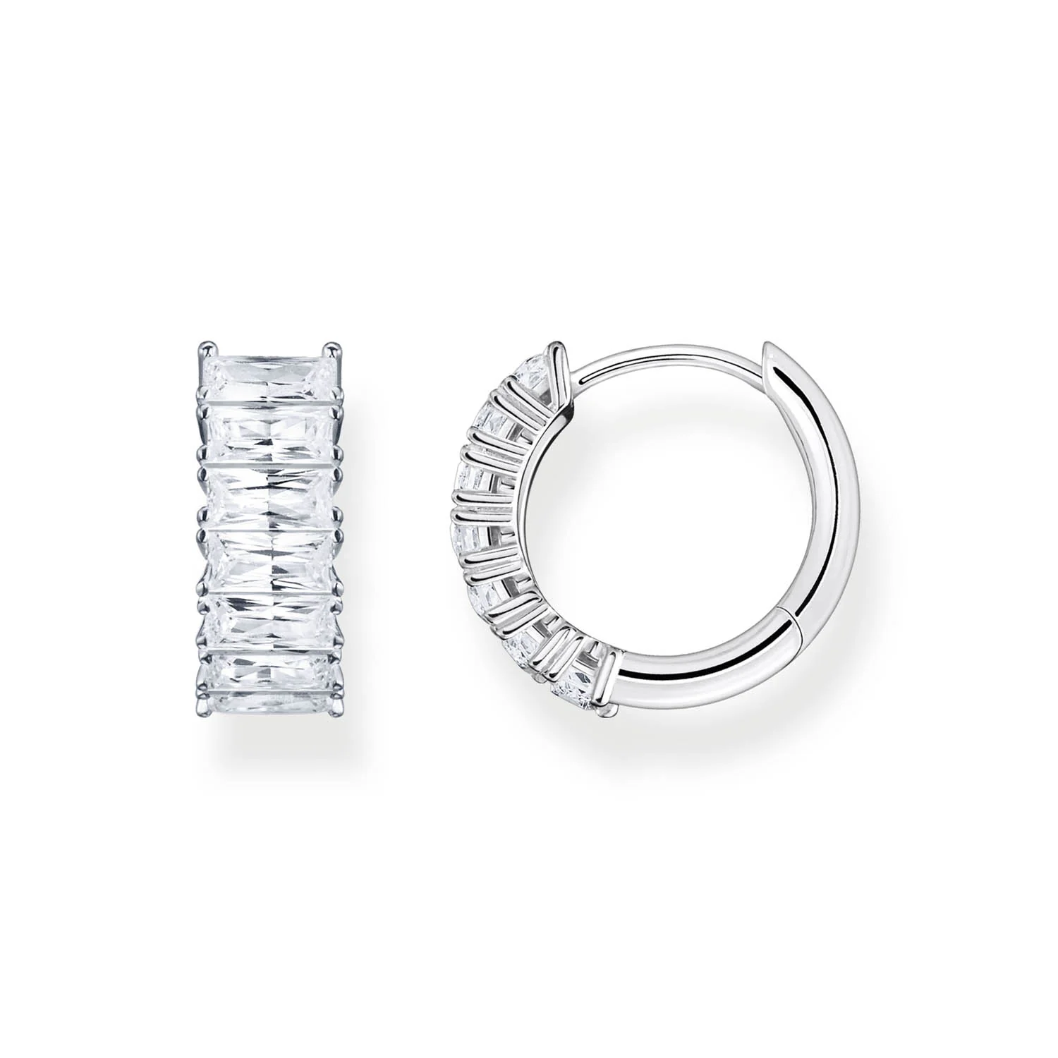 Thomas Sabo Heritage Sterling Silver Wide Baguette CZ Hoop Earrings