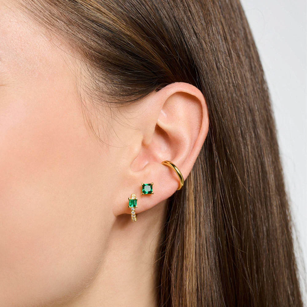 Thomas Sabo Sterling Silver Gold Plated Charm Club Princess Green CZ Single Earring - Image 3