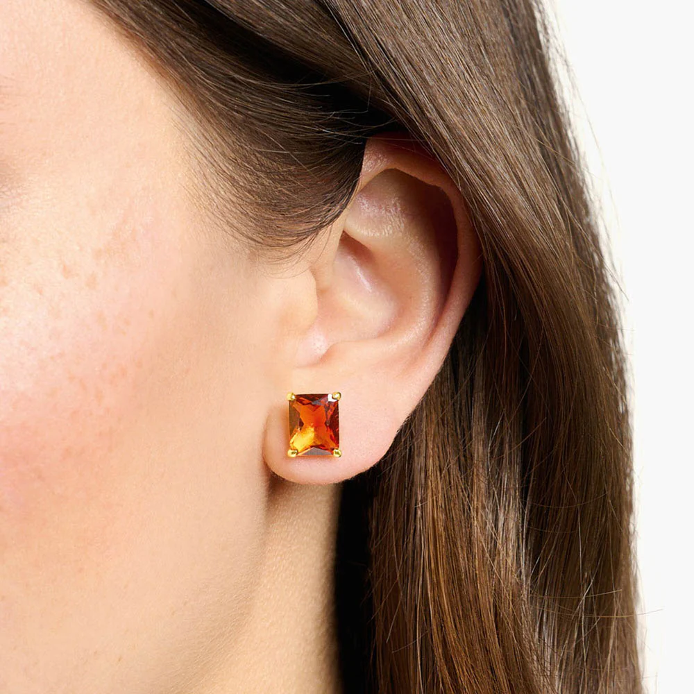 Thomas Sabo Sterling Silver Gold Plated Heritage Cognac CZ Stud Earrings - Image 2