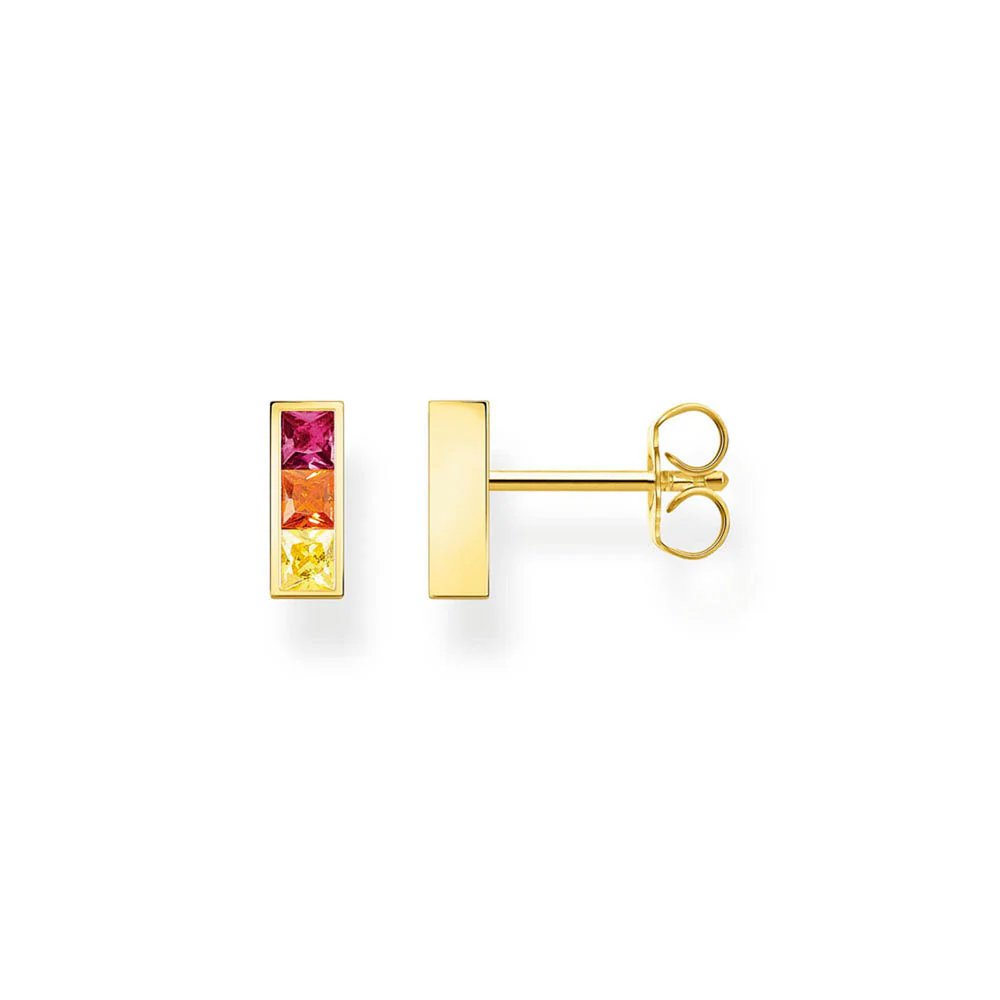 Thomas Sabo Sterling Silver Gold Plated Rainbow Bar Stud Earrings - Image 2
