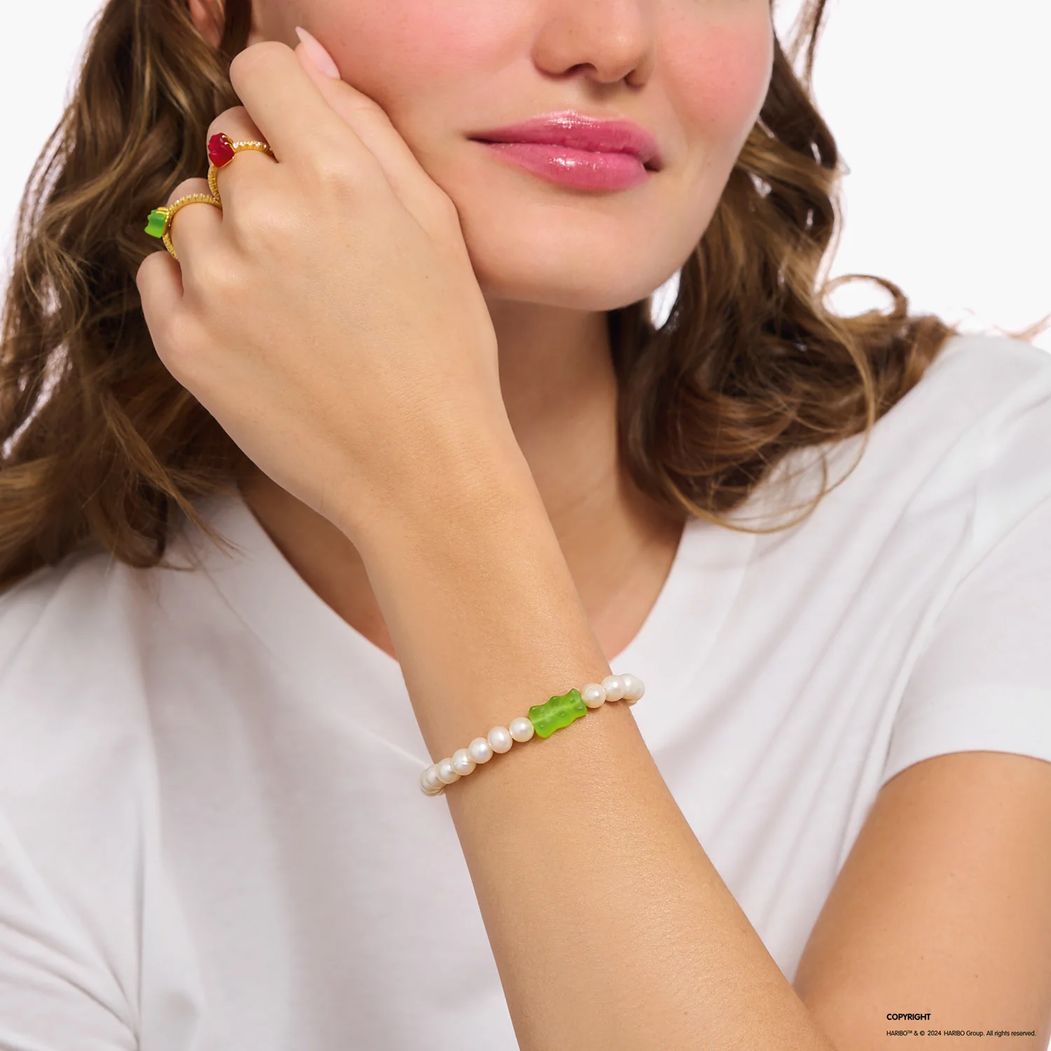 Thomas Sabo Sterling Silver Haribo Pearl Apple Green Bear 17cm Bracelet - Image 2
