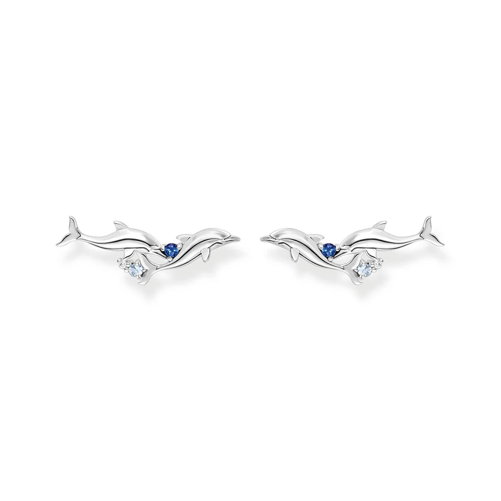 Thomas Sabo Sterling Silver Ocean Dolphin Blue Cubic Zirconia Earrings