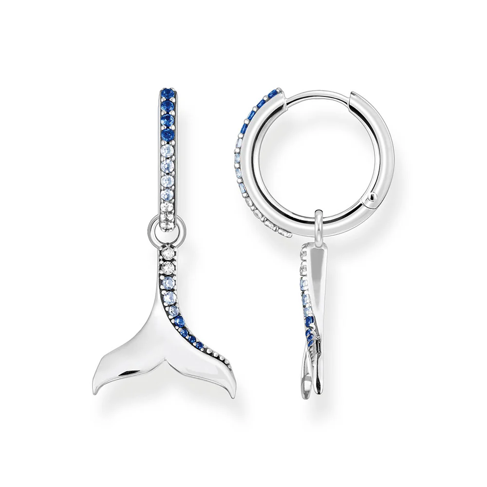 Thomas Sabo Sterling Silver Ocean Dolphin Tail Blue Cubic Zirconia Earrings