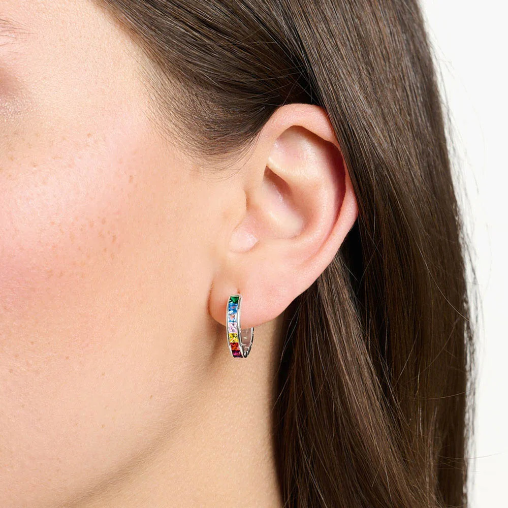 Thomas Sabo Sterling Silver Rainbow Heritage Baguette CZ Hoop Earrings - Image 2