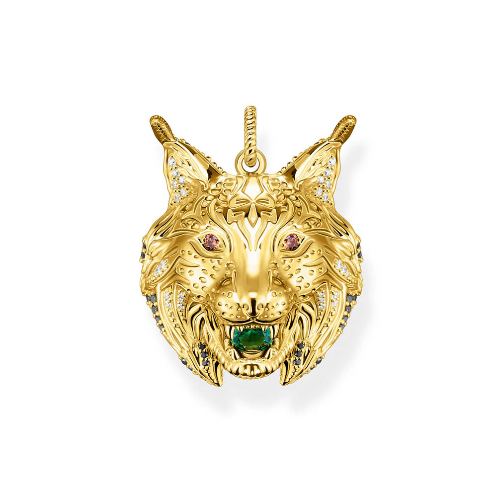 Thomas Sabo Sterling Silver Yellow Gold Plated Mystic Island Lynx Head Pendant