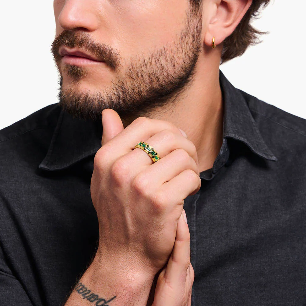 Thomas Sabo Yellow Gold Plated Crocodile Rock Green Wide Ring - Image 3