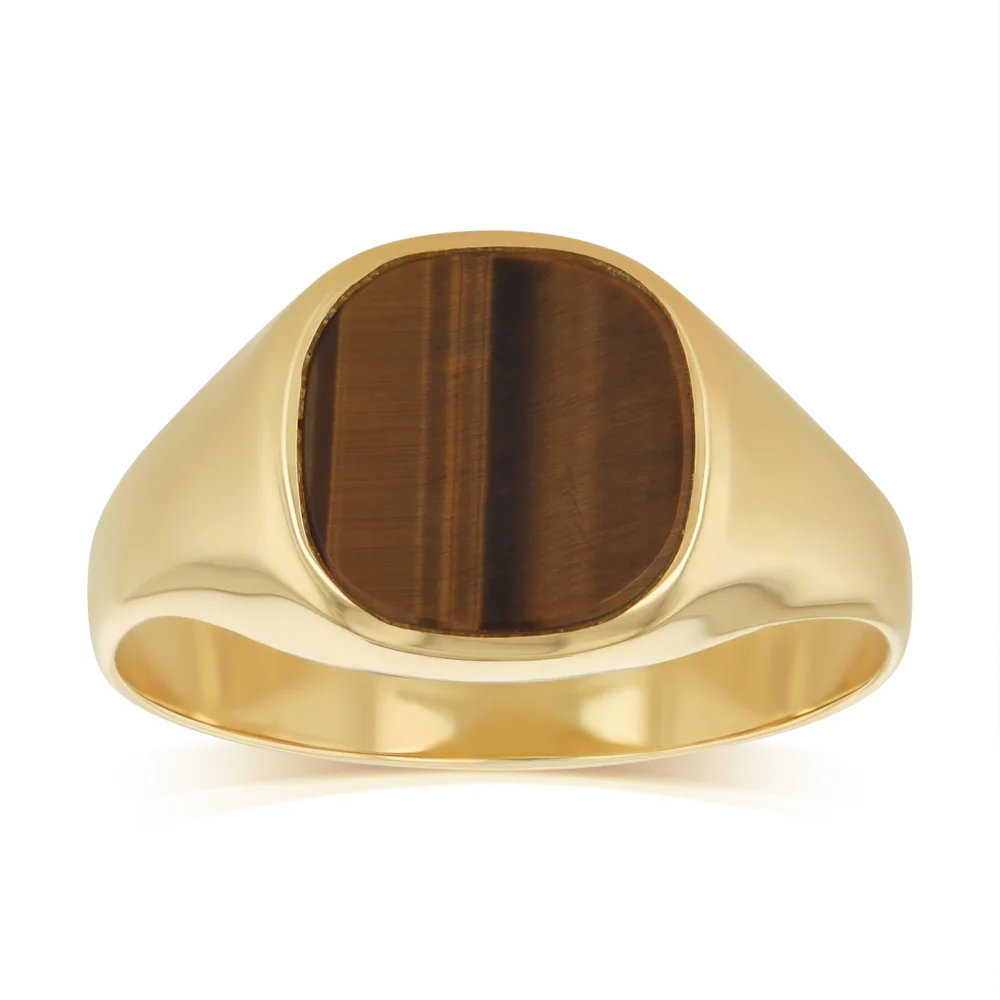 Tiger Eyes Gents Ring in 9ct Yellow Gold