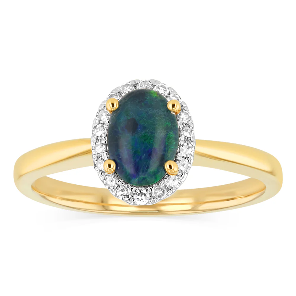 Triplet Opal Diamond Ring in 9ct Yellow Gold