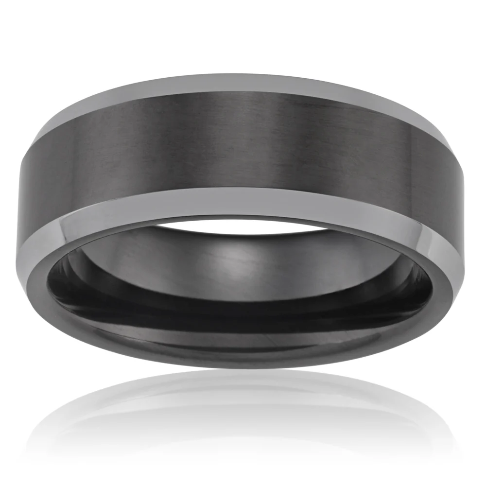 Tungsten Black Polished Centre Gents Ring - *No Resize*