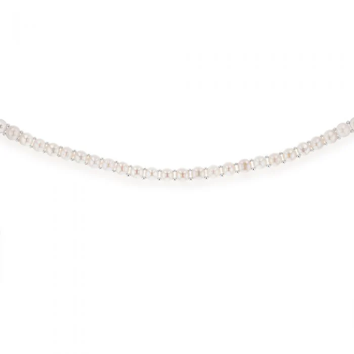White Freshwater Flat Pearl 43cm Necklace with Sterling Silver Clasp - Image 2