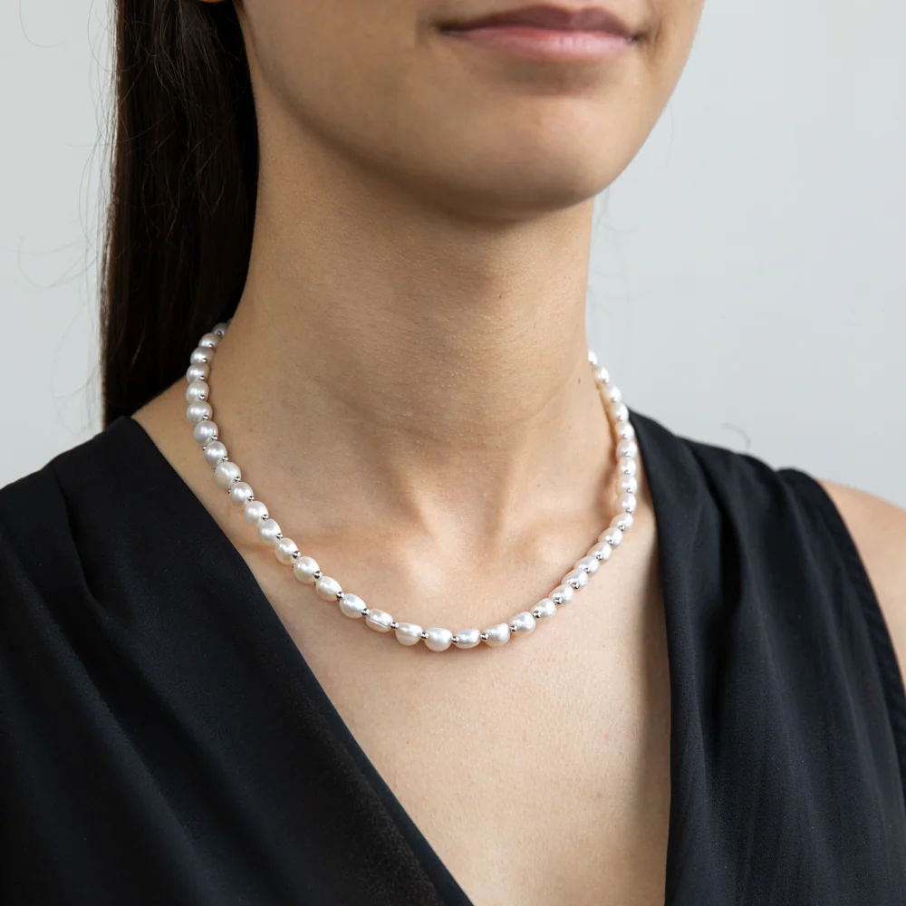 White Freshwater Flat Pearl 43cm Necklace with Sterling Silver Clasp - Image 3
